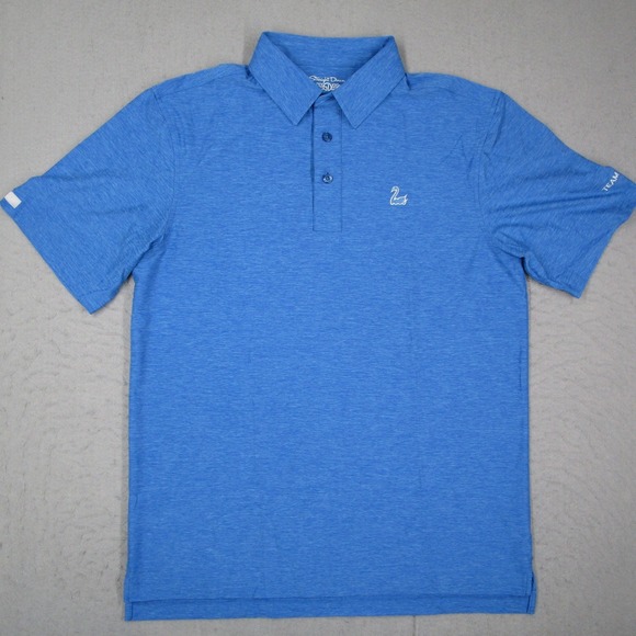 Straight Down Other - Straight Down Mens Blue Heathered Performance Golf Polo Shirt Swan Logo Size M